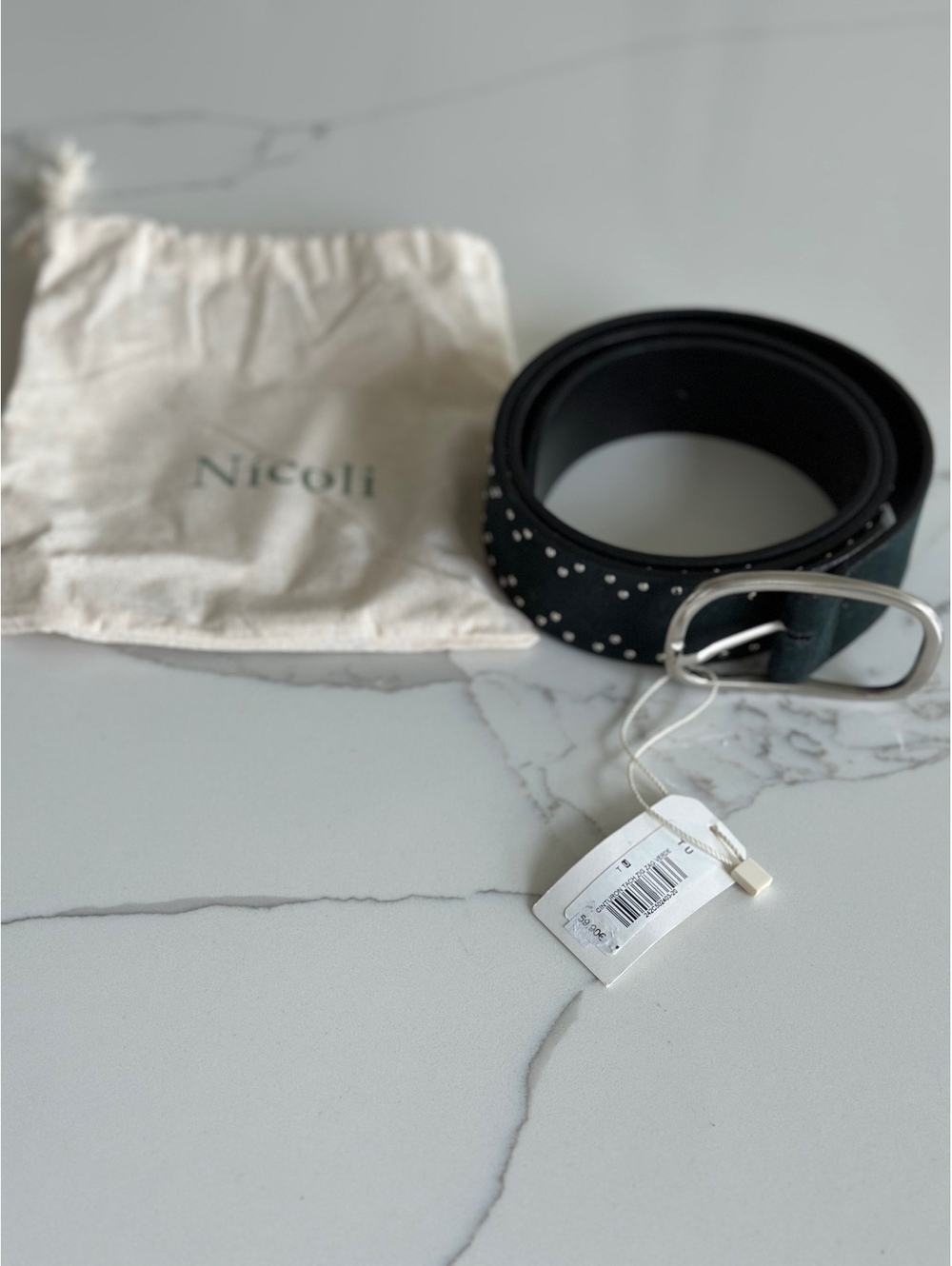 Nicoli Dark Green Studded Belt leather